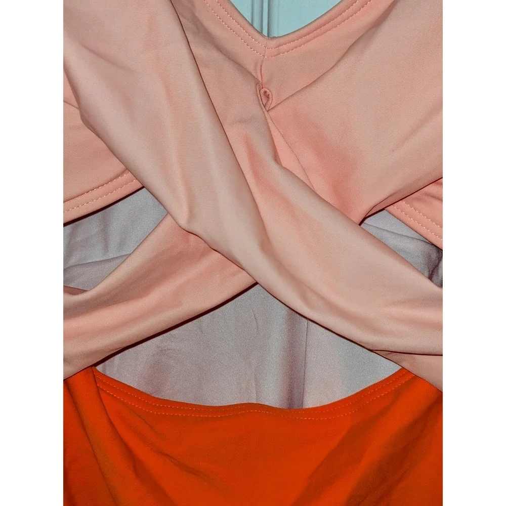 B2prity One Piece Ruffle Cutout Swimsuit Slimming Peach Orange ‎ XXL  NEW